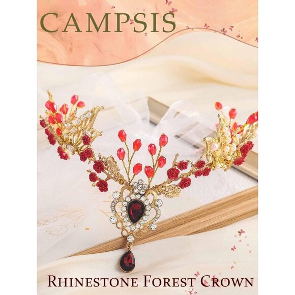 Red Fairy Headband Rhinestone Elf Headpiece for Women Renaissance Costume main image 6